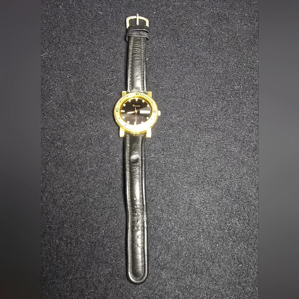 Gold-Tone Black Dial Men’s Quartz Watch with Day-Date